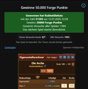 Tresor Gewinn 13.01.26